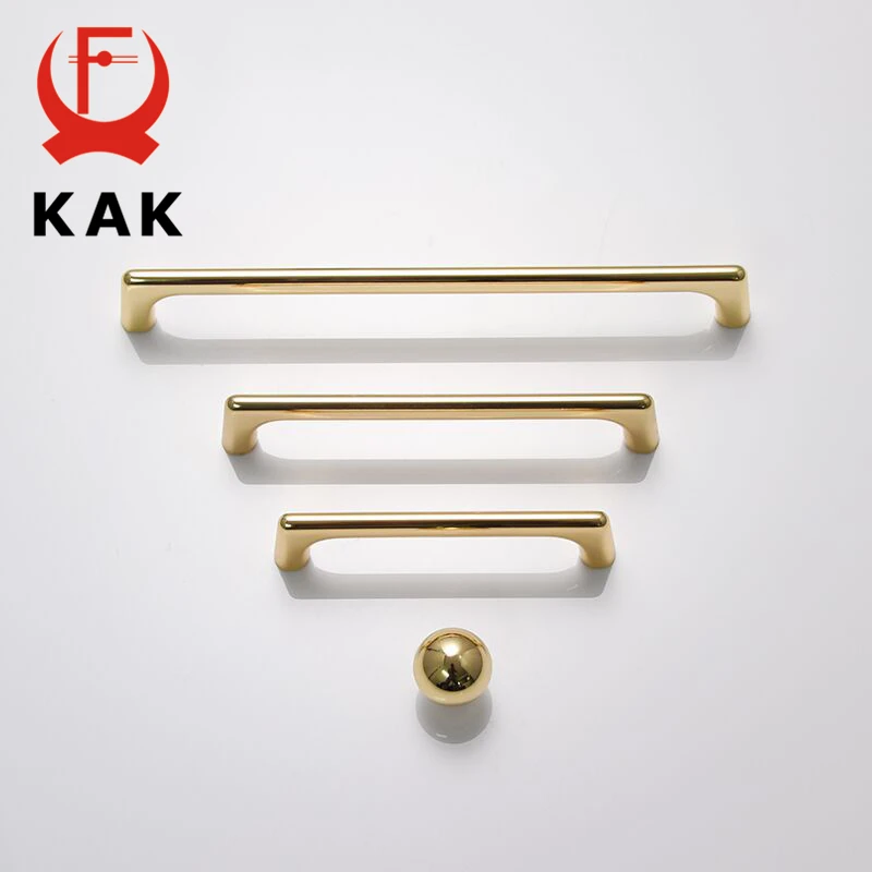 KAK Fashion Bright Gold Cabinet Handles Solid Drawer Knobs Kitchen Handles Cupboard Door Pulls Furniture Handle Cabinet Hardware