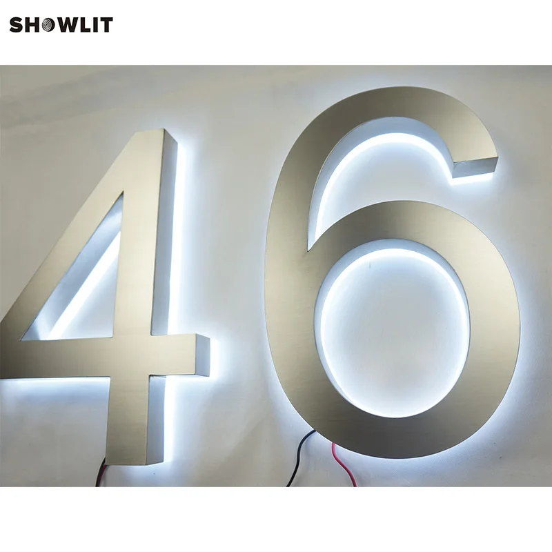 Two Numbers Brushed Stainless Steel Cold White/RGB LED Backlit Individual Numbers