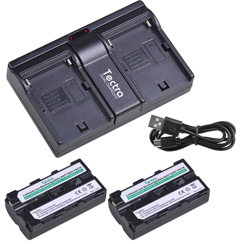 

2Pcs 2600mAh NP-F550 NP-F570 Batteries+Dual USB Charger for Sony CCD-SC55 CCD-TRV81 DCR-TRV210 MVC-FD81 NPF550 NPF570 Battery