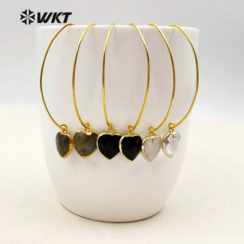 WKT WT-E410 New Design Fashion Natrual Stone Earrings for Women Simple Style Heart Shape Women Jewelry Shining Metal Plated