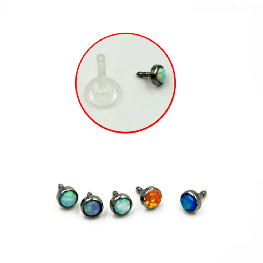 1Pc Opal Stone Bioplast Flexible Labret Lip Bar Ring Earring Push Fit Top 16g Cartilage Piercing Body Jewelry 16g