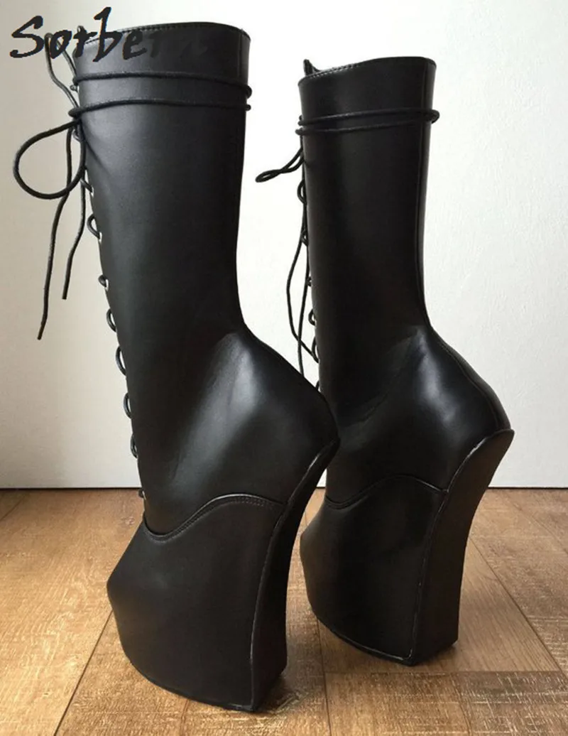 Sorbern Made-To-Order Wide Calf Mid-Calf Boots Women Heavy Hoof Heel Booties Closed Pointy Toe Extreme Heels Bdsm High Heels