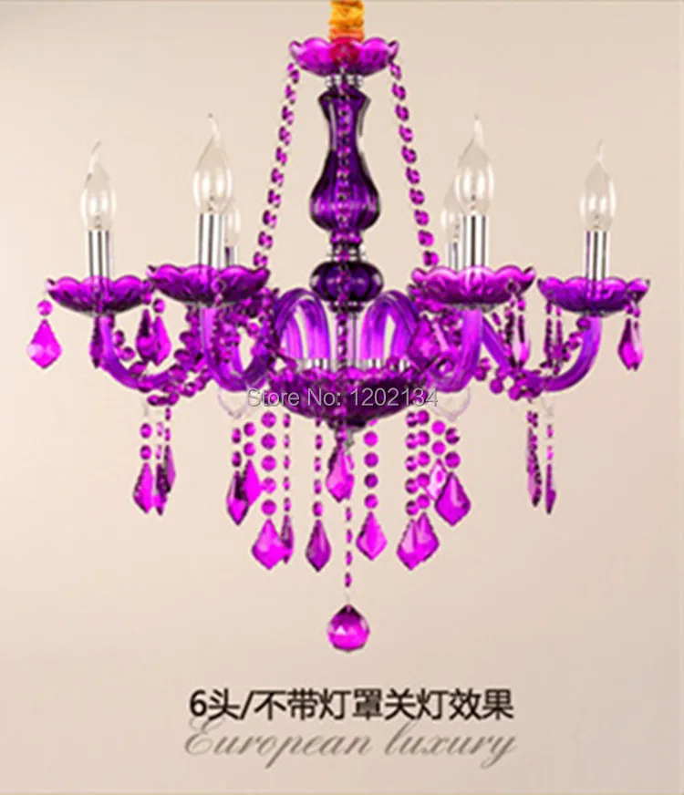 Lustre de cristal, 6 braços, europeu, amarelo/roxo/rosa/verde, luz, sala de jantar, e14, lâmpada de vela, iluminação, lustre de sala