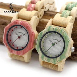 BOBO BIRD Newest Ladies Quartz Watches Octagon Natural Bamboo Watch Case Women's Brand in Wooden Box Dropshipping