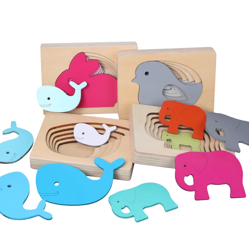 Children's wooden toys colorful animal puzzles from large to small multi-layer 3D puzzle toys early childhood children's toys