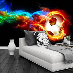 3D Flame Futebol Wall Mural, Personalização personalizada, Design de Interiores Wallpaper, Cor Cool, Sala e Quarto