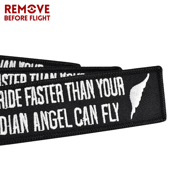 Black Embroidery Key Chain for Motorcycles Key Fobs Key Ring OEM Keychain Never Drive Faster Than Your Guardian Angel Can Fly