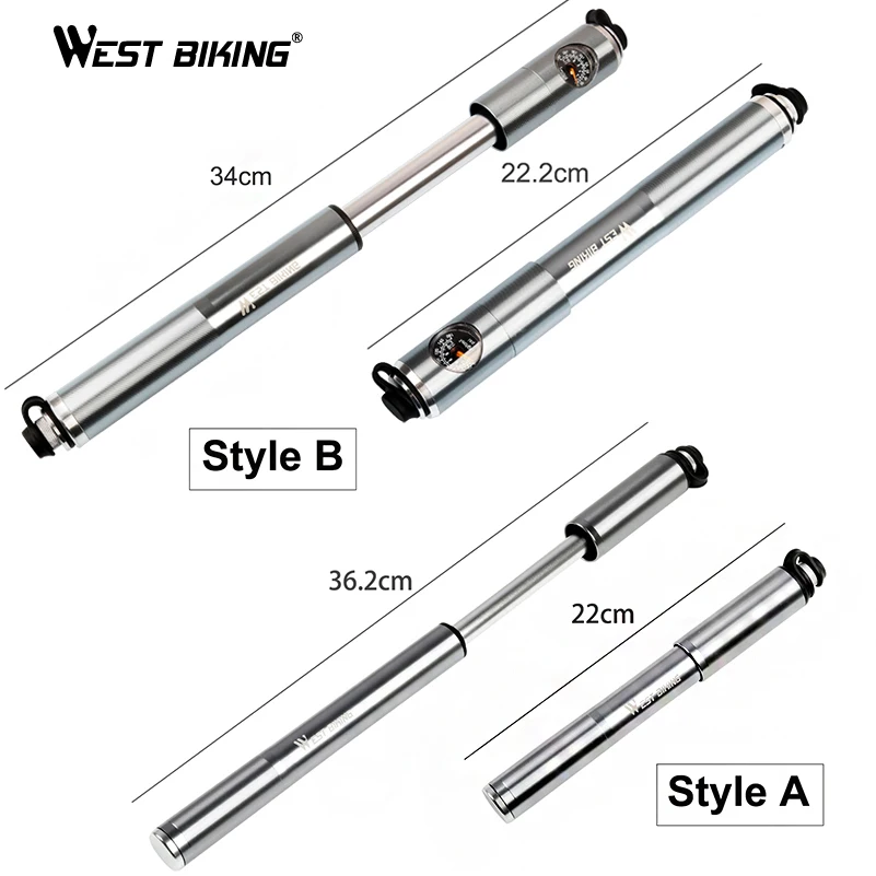 WEST BIKING High Pressure 160 PSI Bicycle Pump Mini Portable Handle Tire Inflator Air Pump Alloy Cycling Bike Pump With Gauge