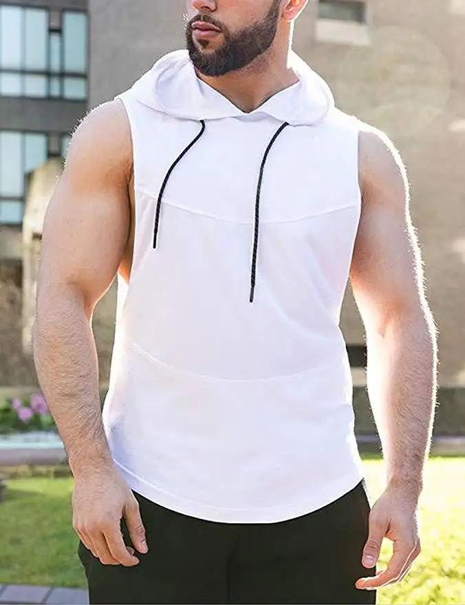 New spring autumn men's hot style international grid matching color hooded vest sports breathable T-shirt dropshipping hot sale