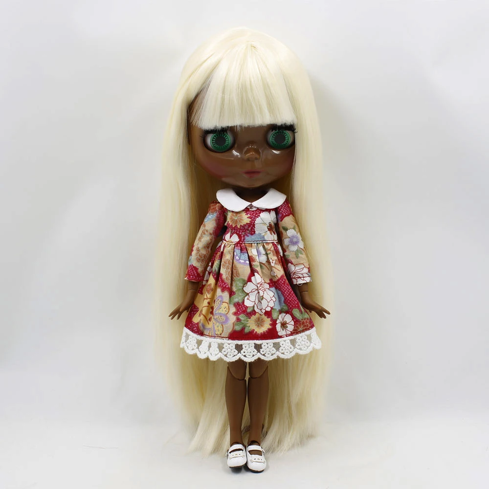 ICY DBS Blyth bjd dolls super black skin tone dark skin black Light yellow soft straight hair joint body BL0510