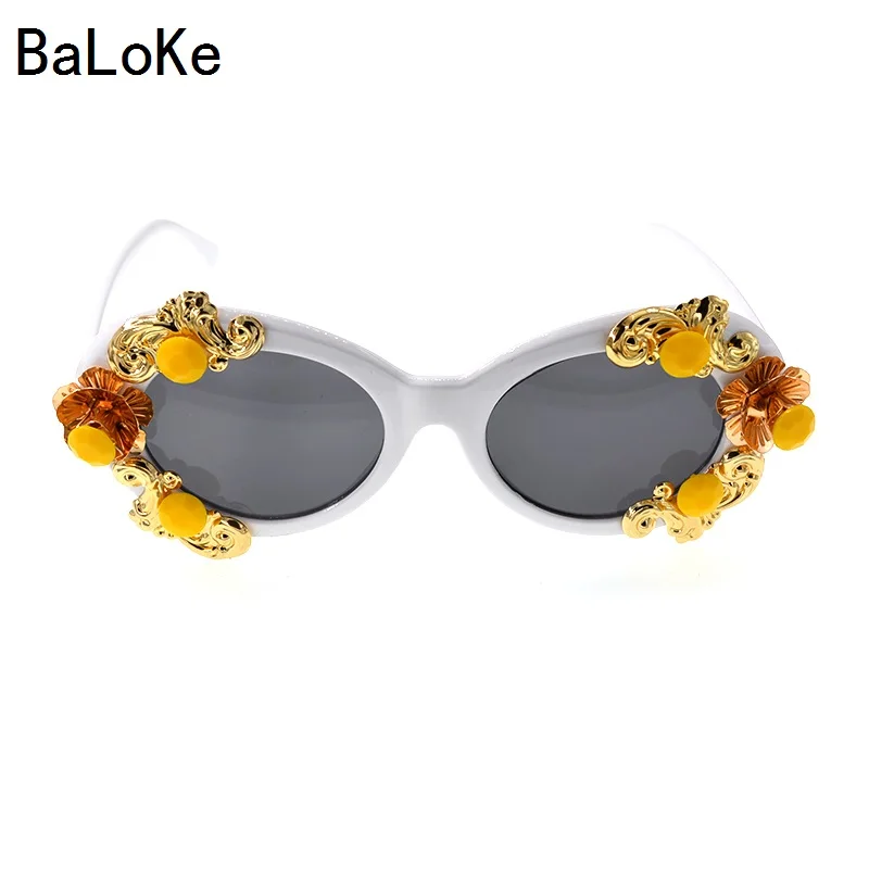 

New Arrival Personality Fashion Baroque Retro Brand Cat Eye Sunglasses Women White Full Frame Fashion Sun Glasses