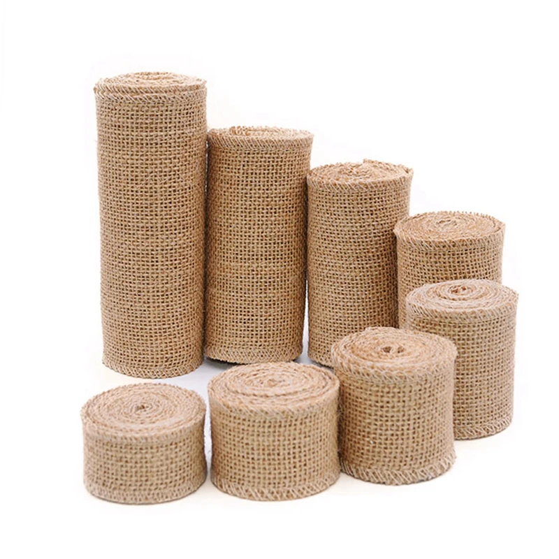 2M Natural Jute Burlap Hessian Ribbon Rolls Vintage Rustic Wedding Decoration Christmas Gift Wrapping Festival Party Home Decor