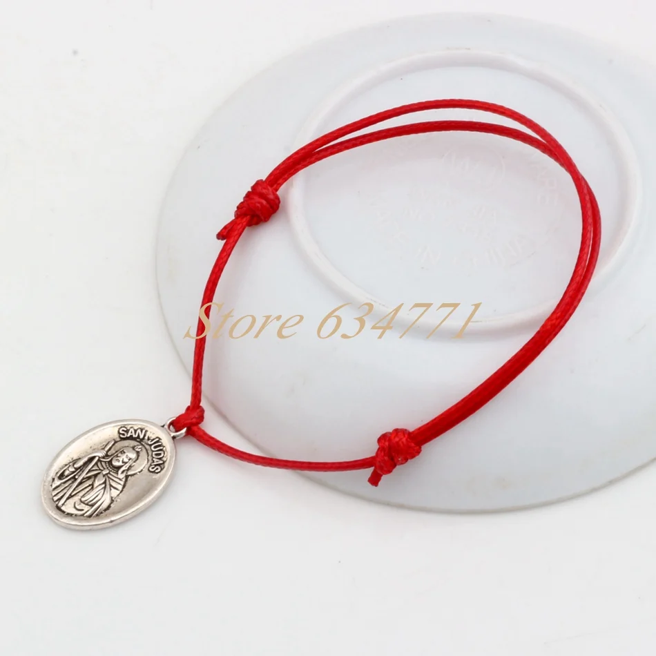 2Pcs Adjustable Bracelets Red Waxes Rope  Alloy San Judas Charm For Christmas Gift B-31