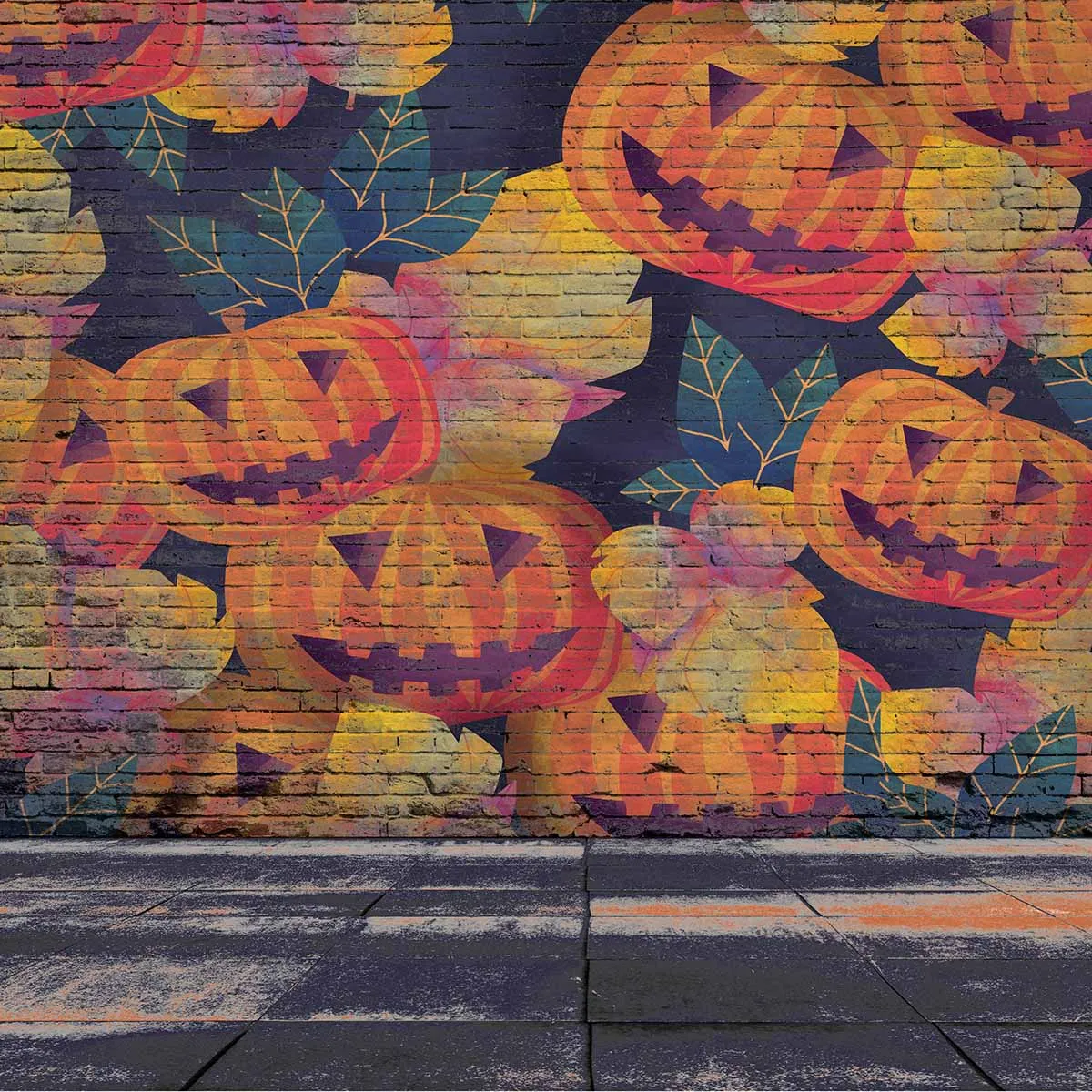 Allenjoy خلفيات للتصوير الفوتوغرافي هالوين خلفية الشر القرع الطوب جدار الكتابة على الجدران خلفية للأطفال صورة