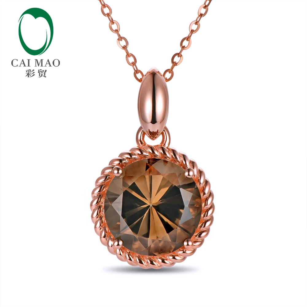 Caimao Jewelry 14kt Rose Gold 6.06ct IF Round Shape 12mm Smoky Topaz Rope Engagement Pendant