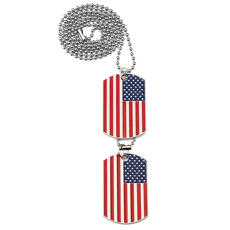 Hip hop Mens Stainless Steel Jewelry Tide Brand National American Flag Military Card Army Dog Tag Pendant Statement Necklace