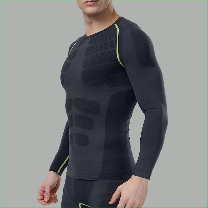 RTS03 Men Newest Fitness Men Long Sleeve Running Sports T Shirt Men Thermal Muscle Bodybuilding Gym Compression Tights Shirt