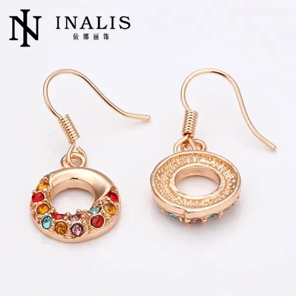 INALIS Fancy Design Women New Fashion Crystal Jewelry Christmas Gifts Rose Gold color Zircon Drop Earrings Loop Earring E021