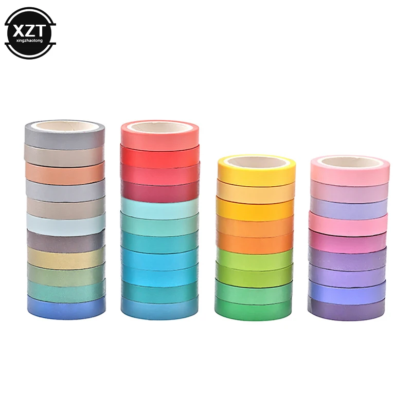 10PCS/box Adhesive Printing Rainbow Solid Color Japanese Masking Washi Sticky Paper Tape DIY Scrapbooking Deco Washi Tape Lot