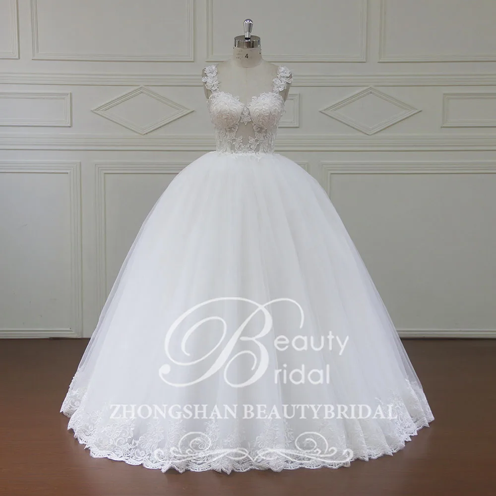 Wedding Dresses FOR WOMEN 100% Real Photos Luxury  Chapel Train Flowers Ball Gown Cap Sleeve Wedding Dress  Vestido NM7001