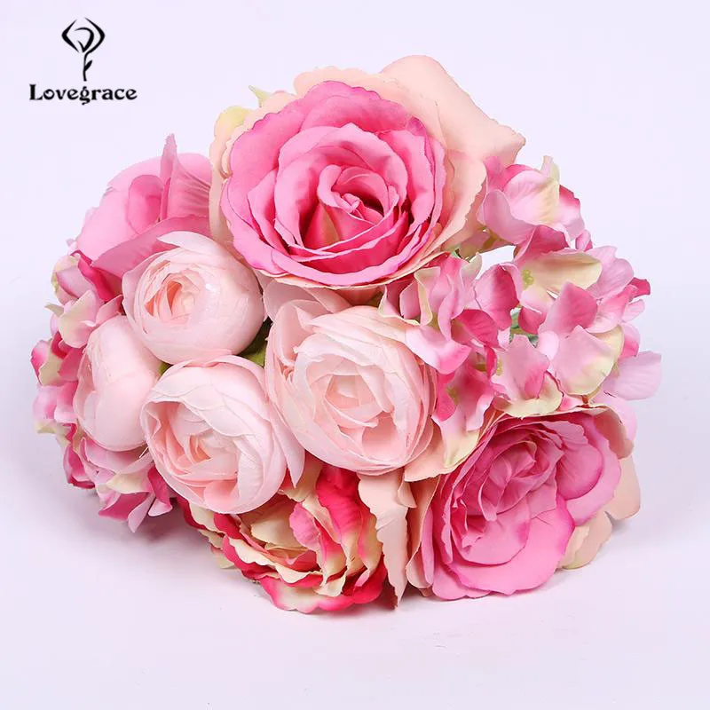 Lovegrace Hochzeit Bouquet Rosen Pfingstrose Brautjungfern Braut Bouquet Weiß Rosa Blumen Künstliche Hause Dekoration Hochzeit Bouquets