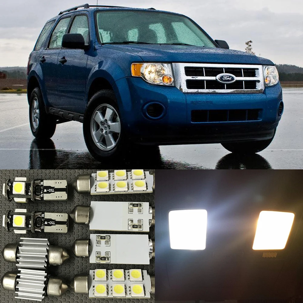 12x White LED Light Bulbs Interior Package Kit For Ford Escape 2008 -2010 2011 2012 Map Door License Plate light 12V Car Styling
