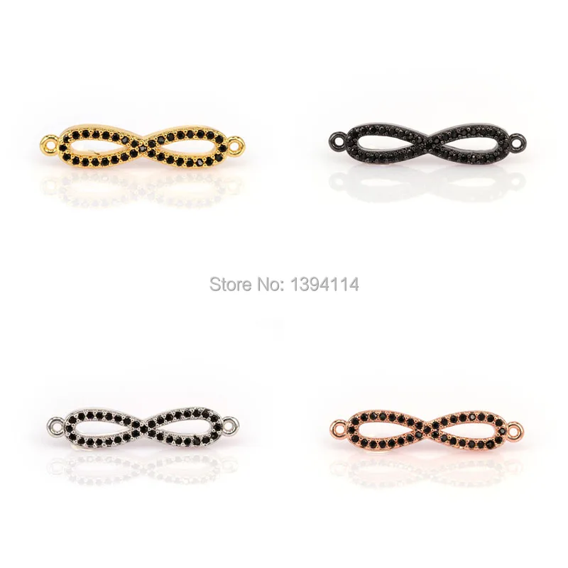 

27*7*3mm Micro Pave Black CZ Infinity Symbol Connector For Women As DIY Bracelets Accessory