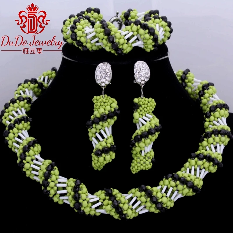 Dudo Jewelry Set Black and Apple Green Crystal Choker Nigerian Necklace Beads Jewelry Set Free Shipping Fashionable 2018 New