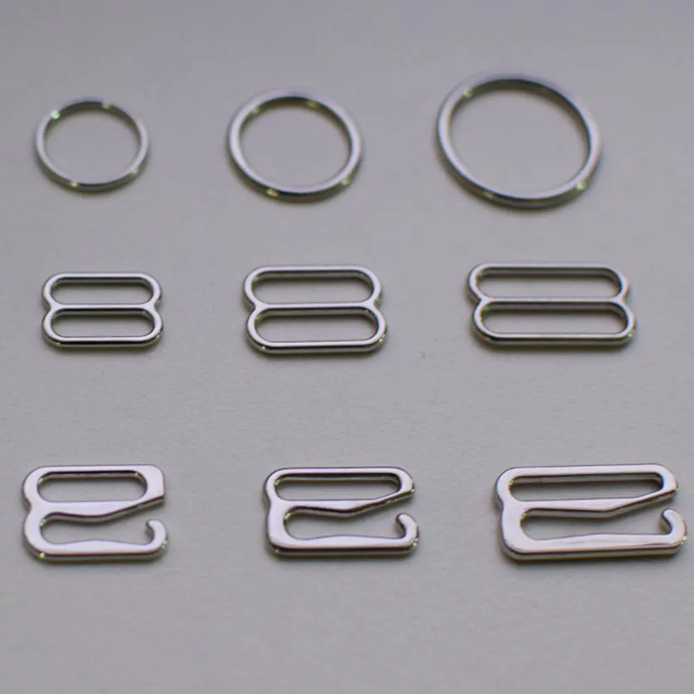 Wholesale 200pcs/lot Silver metal bra strap rings sliders and hooks bra making materials 6mm/8mm/10mm/12mm/15mm