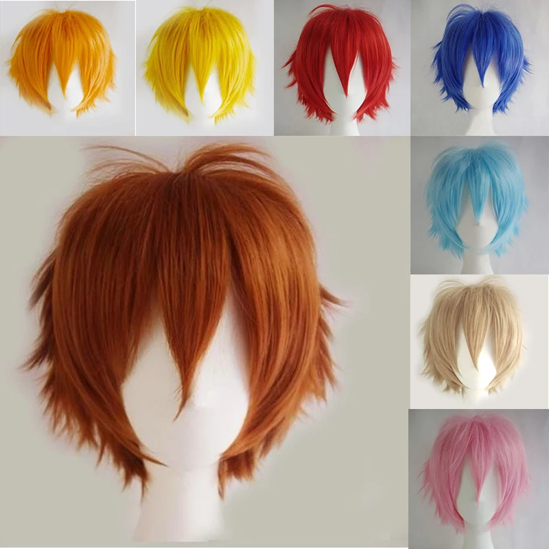 S-noilite Synthetic Short Wig Blue Brown Black Women Men Cosplay Costume Party Head Wigs Hair