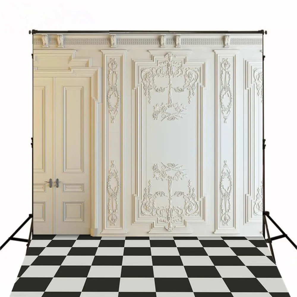 

White Vintage Door Frame Room Chess background polyester or Vinyl cloth High quality Computer print wedding backdrop