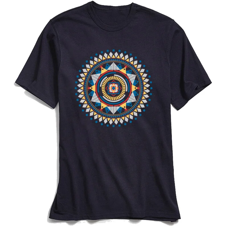 T Shirt for Adult Mandala Printed On Men TShirt Higher State 100% Cotton Tops Birthday Purple Geometric T-shirt Short Sleeve Tee