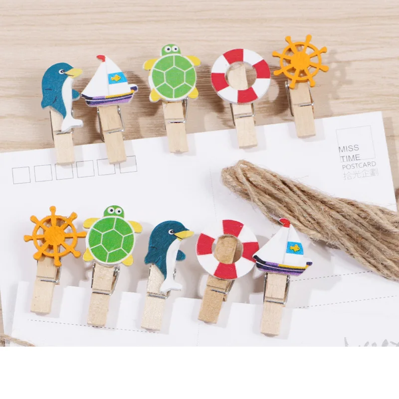 10 sztuk 35x7mm DIY delfin statek żółw drewno klamerki Clothespin klipy biurowe akcesoria dekoracje na imprezę zdjęcie wiszące kołki