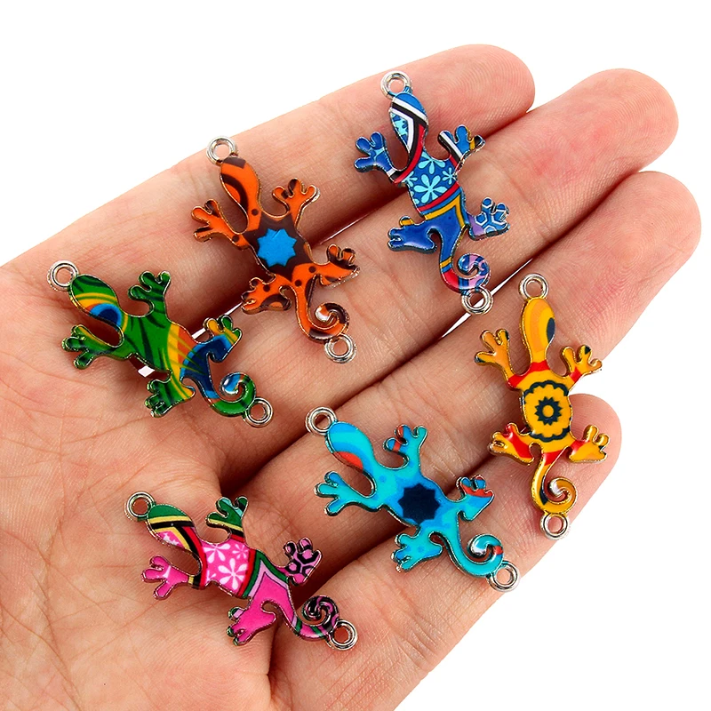 10pcs Colorido Aleatório Lizard Esmalte Liga Conectores Pulseiras Encantos Para Colar Acessórios DIY Moda Jóias Encontrar