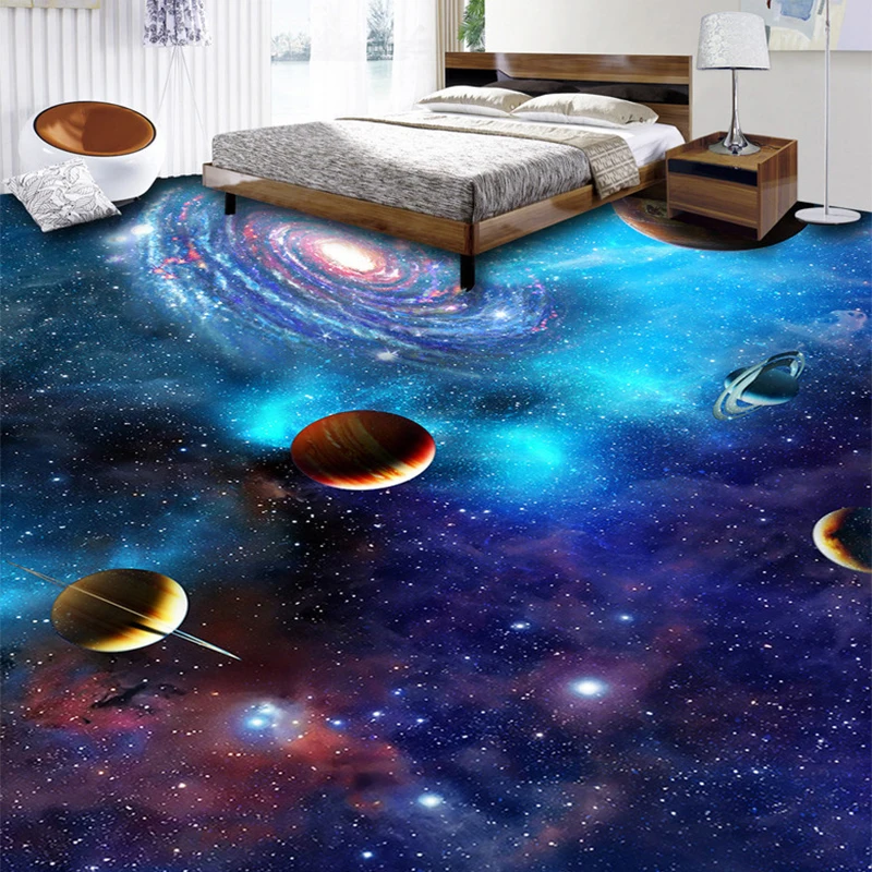 Custom 3D Self-adhesive Floor Wallpaper Cosmic Galaxy Starry Sky Floor Tiles Mural Bathroom Living Room Waterproof Wall Sticker