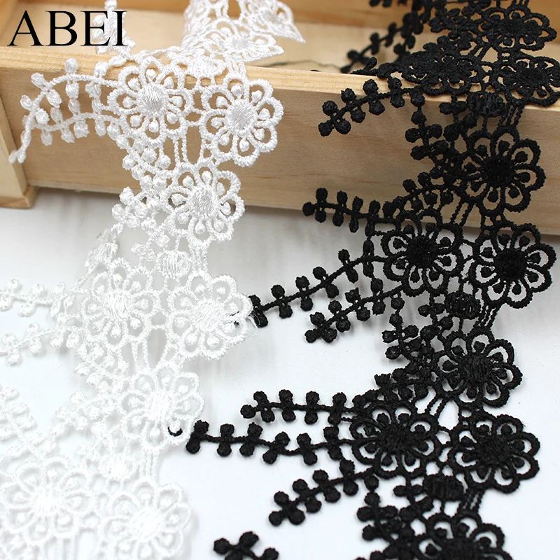 2yards/lot White Black Embroidery Fabric Tassels Lace Ribbon Diy handmade sewing Patchwork Wedding Party Dress Garment Accessory