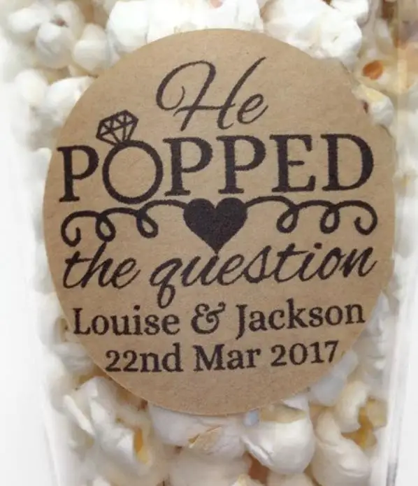 custom engagement He popped the question Wedding gift Stickers Seals food favor labels birthday popcorn favours gift stickers