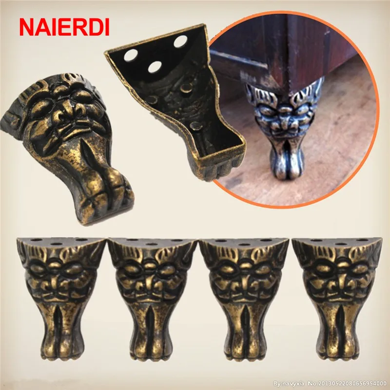 NAIERDI Antique Brass Jewelry Chest Wood Box Cabinet Decorative Feet Leg Corner Protector For Furniture Metal Crafts Hardware