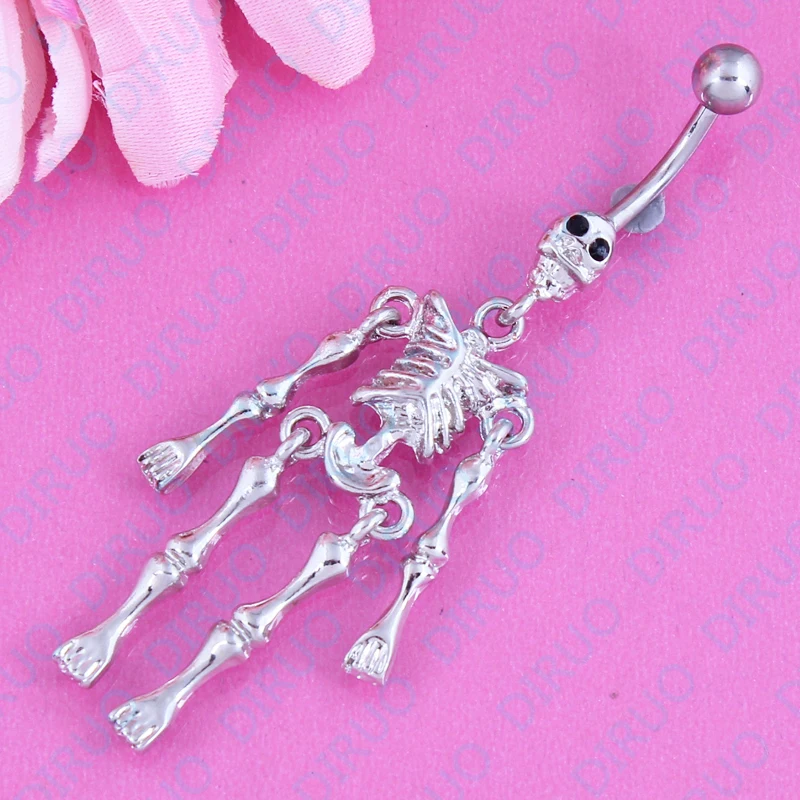 cheap cool skull dangle  belly ring  bar body piercing jewelry belly button ring 316L surgical steel nickel-free