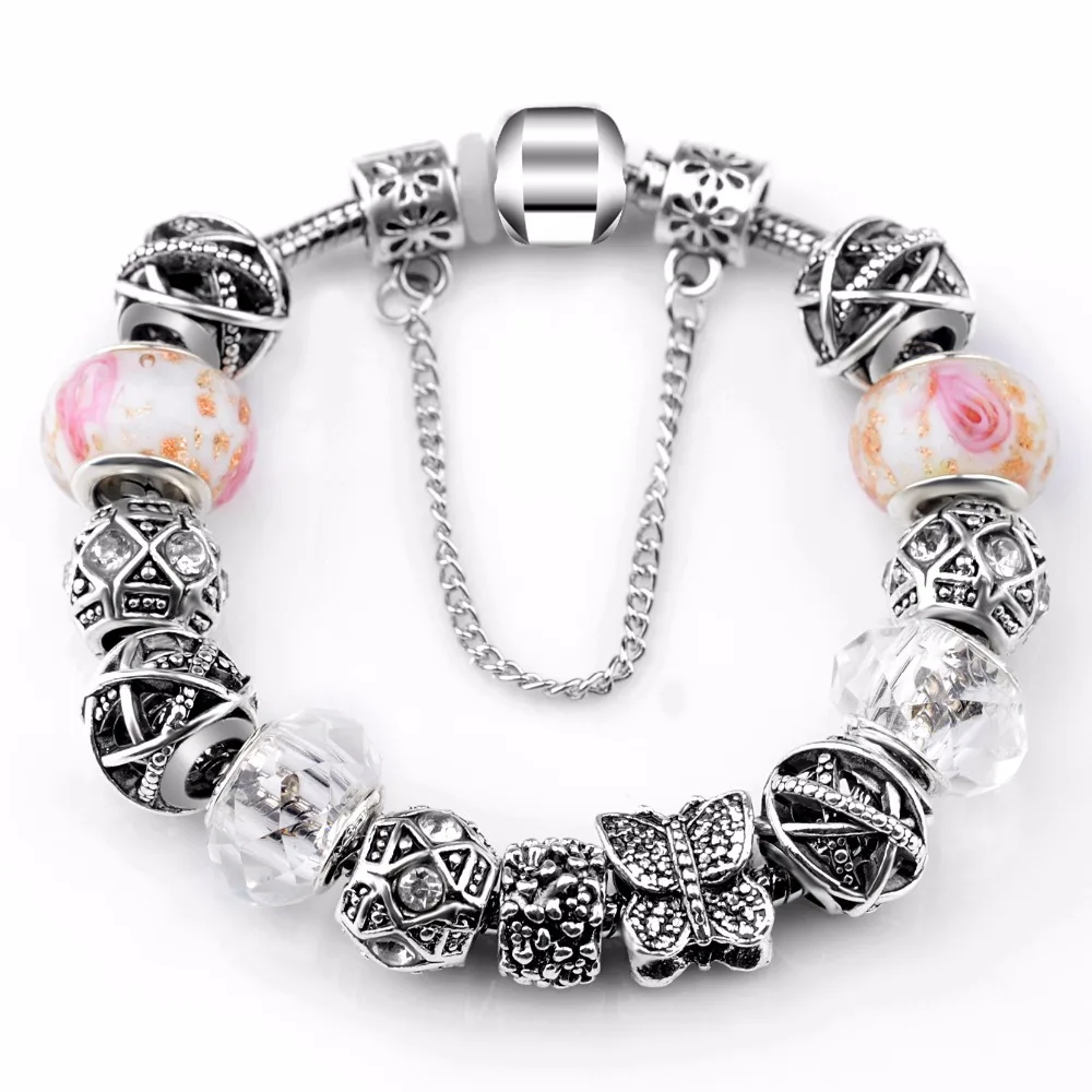 Heart Charm Bracelet with Safety Chain for Women Original Jewelry Compatible with VRC Bracelets