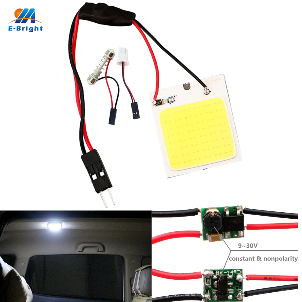 YM E-Bright 2 Set COB 48 LED Car LED Light 12V 24V 48 SMD Panel Interior Lamps With T10 + Festoon Adapters