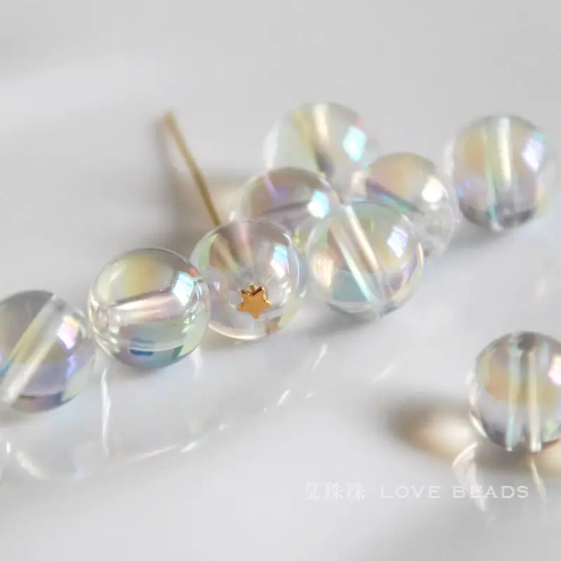 Natural Angel Aqua Aura Clear Quartz 6-12mm Round Loose Beads Jewelry Making DIY For Women