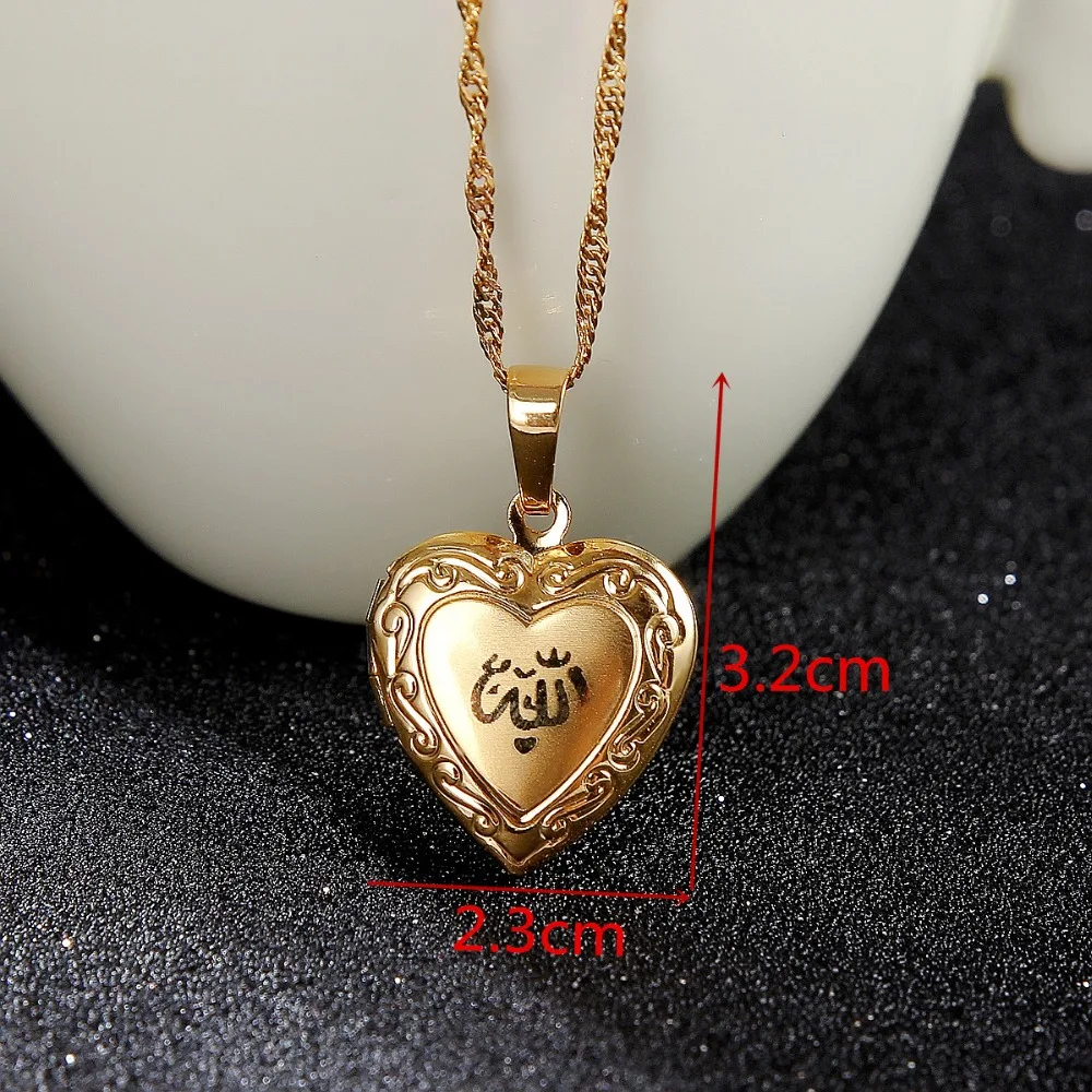 Heart allah pendant Jewelry For Women 24K Gold Color Muslim Heart Allah Open Heart Pendant Necklace With Chain