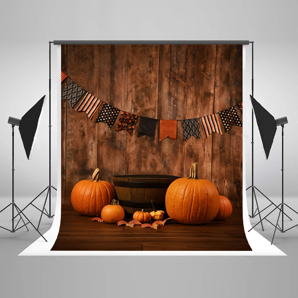 VinylBDS Children Retro Wooden Photography Backdrop Halloween Pumpkin Baby Shower Backdrop Camera Party Fotografica Profissional