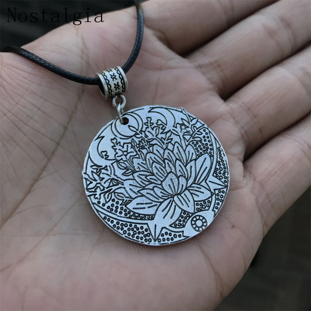 1pcs Lotus eyes moon pendant Prettiest women lotu Mandala flower Ethnic jewelry Slavic Lunula  Meditation Yoga Jewelry Vikinga