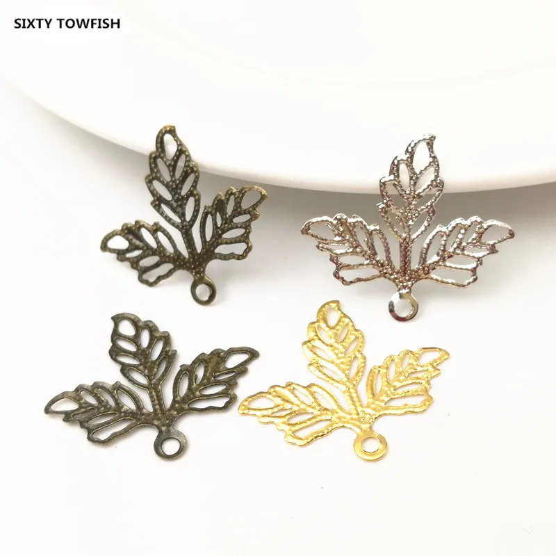 50 Pieces 25*22mm Gold color Metal Filigree Tree Leaf Flower Slice Charms base Setting Jewelry DIY Components Findings