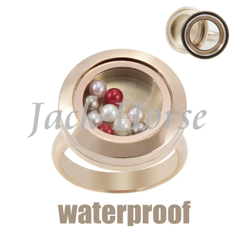 Newest waterproof stainless steel rose gold floating locket ring 20mm twist living locket ring