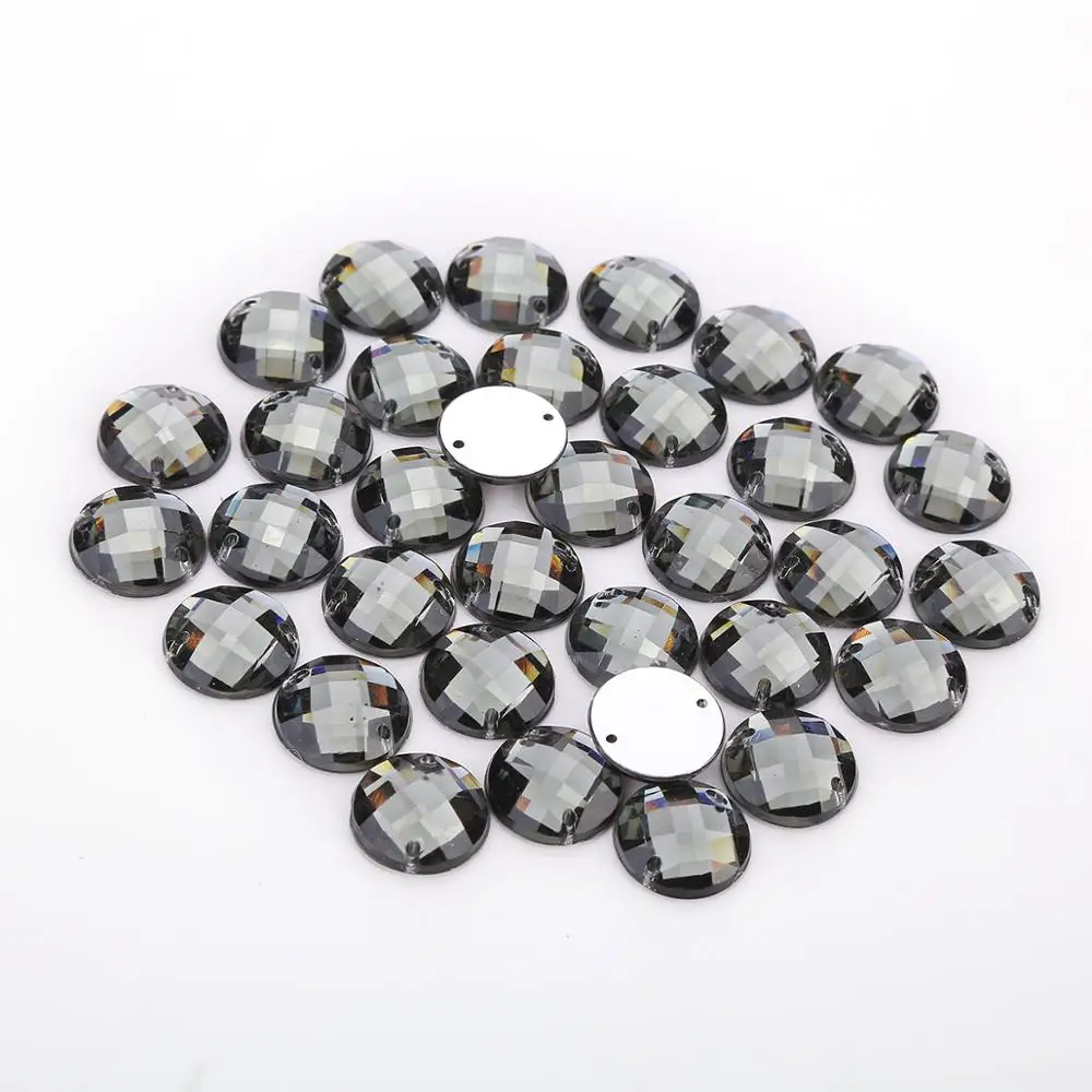 TPSMOC 8mm/10mm/12mm/15 millimetri Rotonda Acrilico Rhinestone della Parte Posteriore Piana 2 Fori da cucire perline di cristallo Per Il FAI DA TE