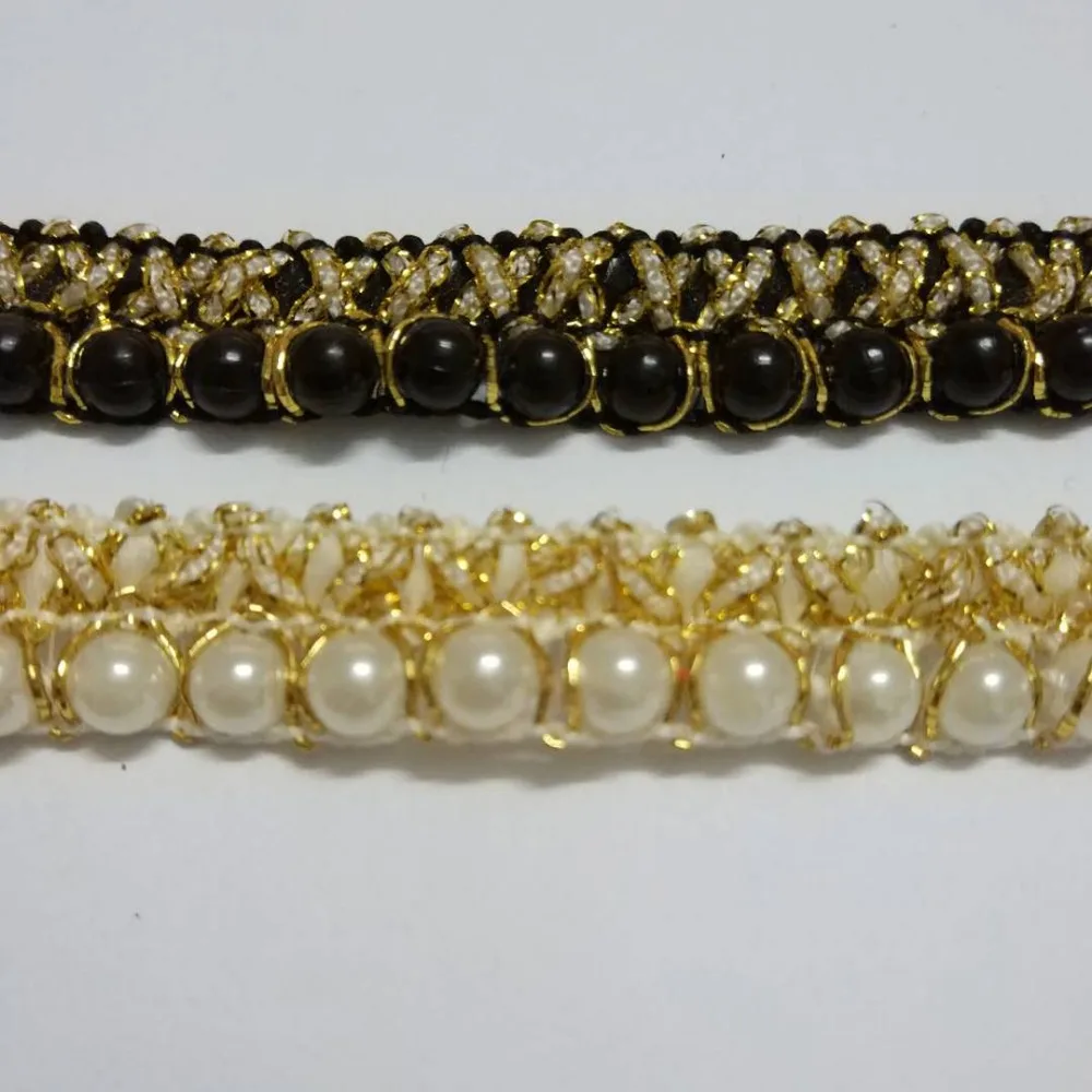 13-15MM Width Vintage Nylon White Black Pearl Beaded Lace Trim Gold Lace Handmade DIY Costume Dress Sewing Supplies Craft