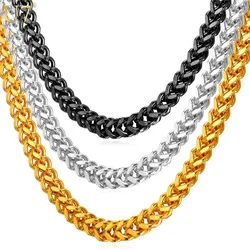 U7 Gold Color Chain For Men Hiphop Jewelry Wholesale Stainless Steel Steampunk Style Wheat Chain Chunky Necklace N435